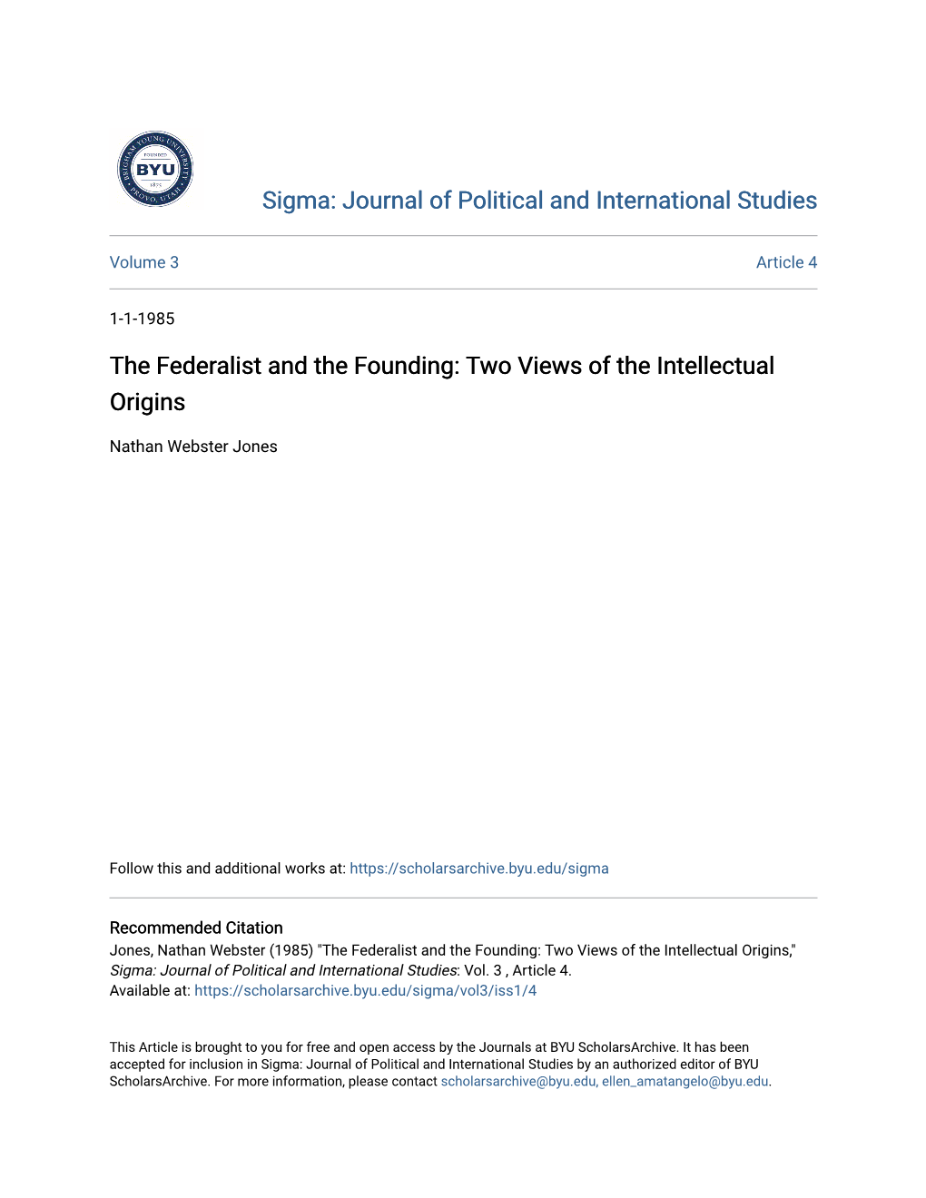 The Federalist and the Founding: Two Views of the Intellectual Origins