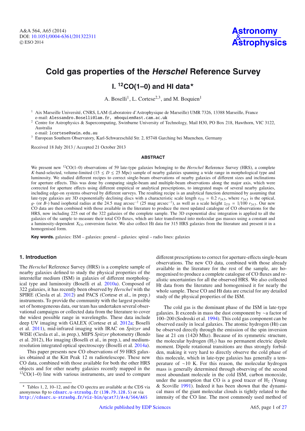 Cold Gas Properties of the Herschel Reference Survey