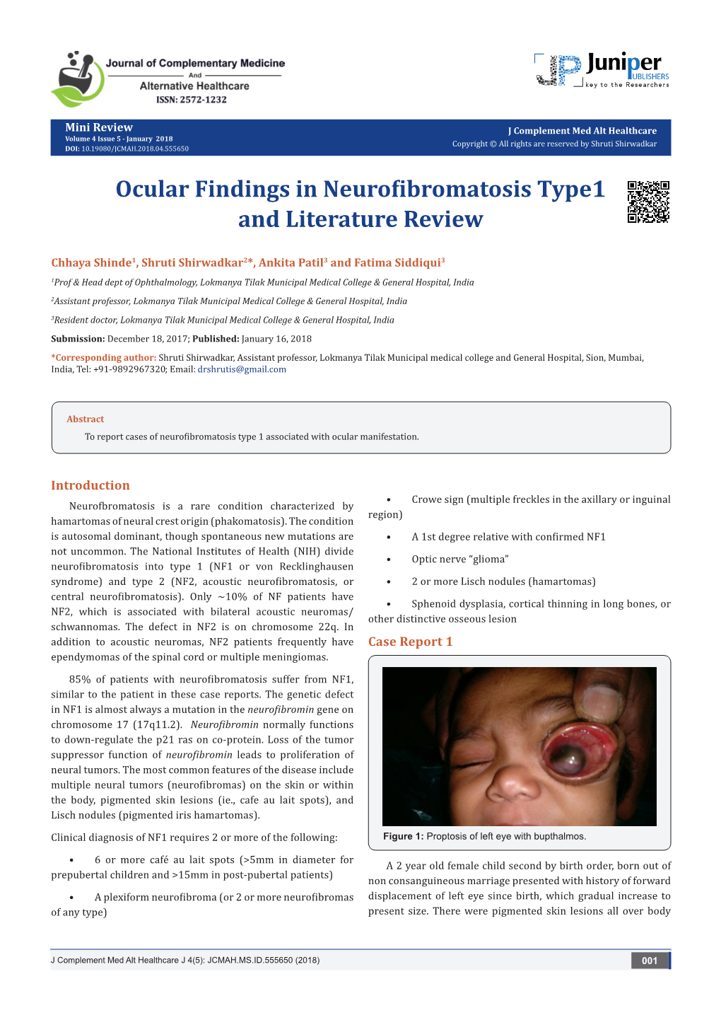 Ocular Findings in Neurofibromatosis Type1 and Literature Review