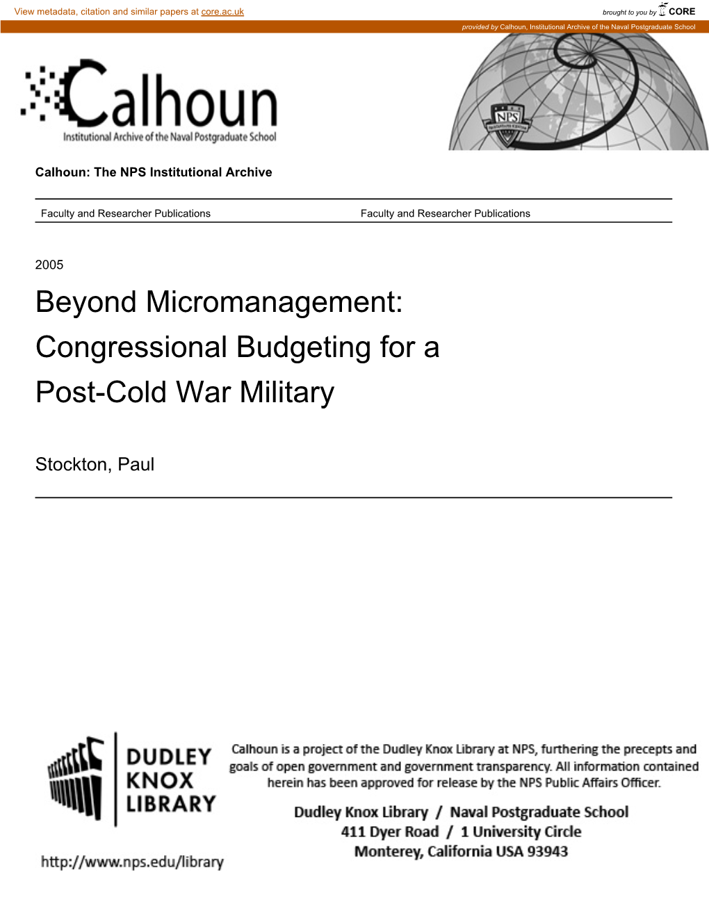 Congressional Budgeting for a Post-Cold War Military