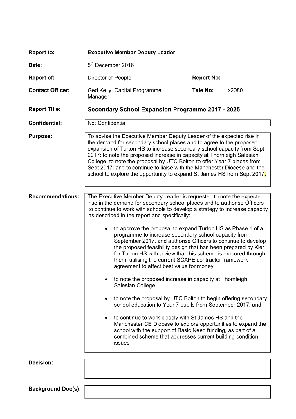 Secondary School Expansion Programme 2017 - 2025