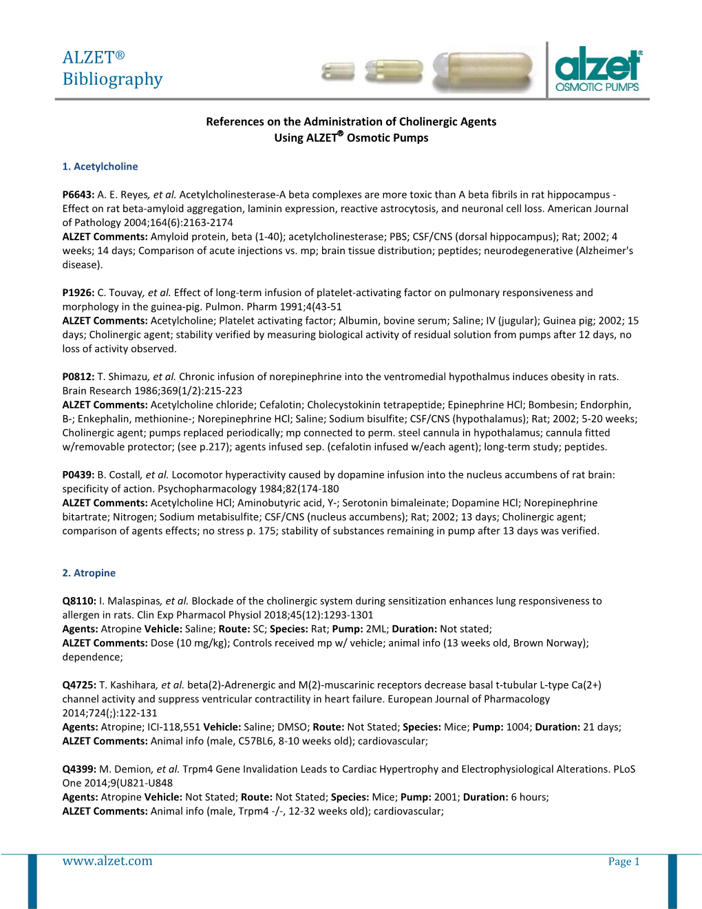 Cholinergic Agents Using ALZET Osmotic Pumps