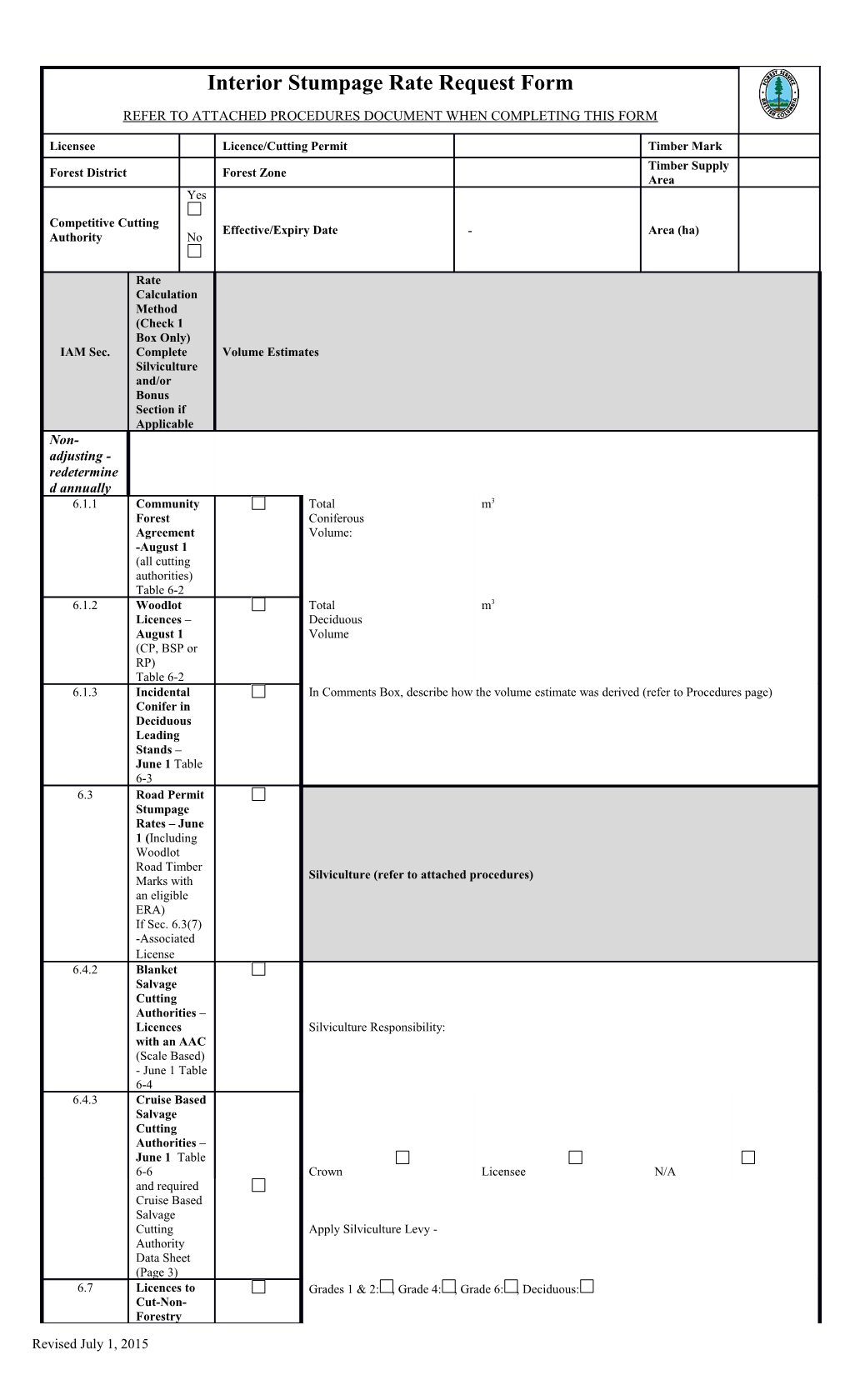 Interior Stumpage Rate Request Form Procedures