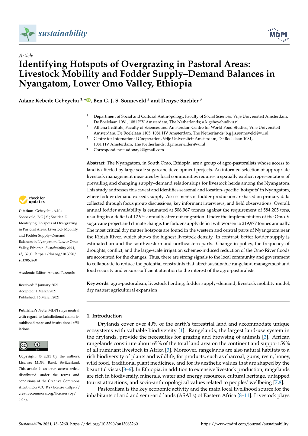 Identifying Hotspots of Overgrazing in Pastoral Areas: Livestock Mobility and Fodder Supply–Demand Balances in Nyangatom, Lower Omo Valley, Ethiopia