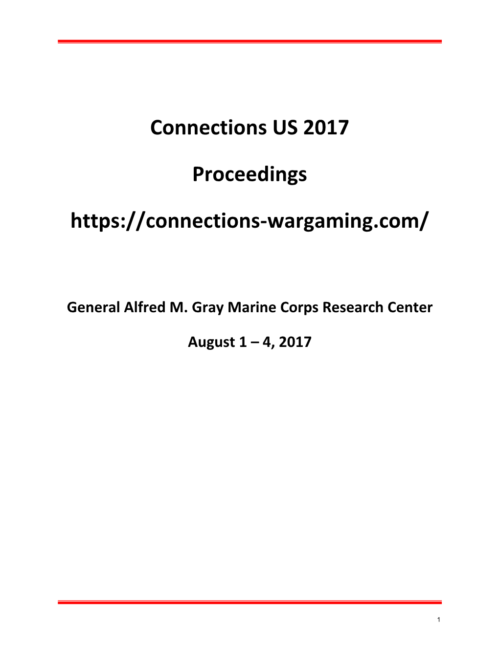 Collected Proceedings of the Connections US 2017 Wargaming