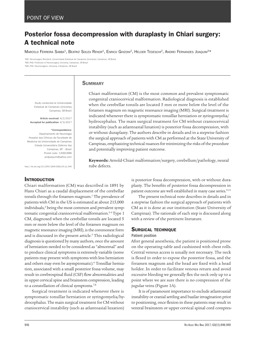 Posterior Fossa Decompression with Duraplasty in Chiari Surgery: a Technical Note