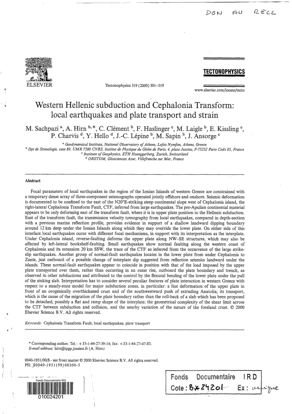 Western Hellenic Subduction and Cephalonia Transform: Local Earthquakes and Plate Transport and Strain C