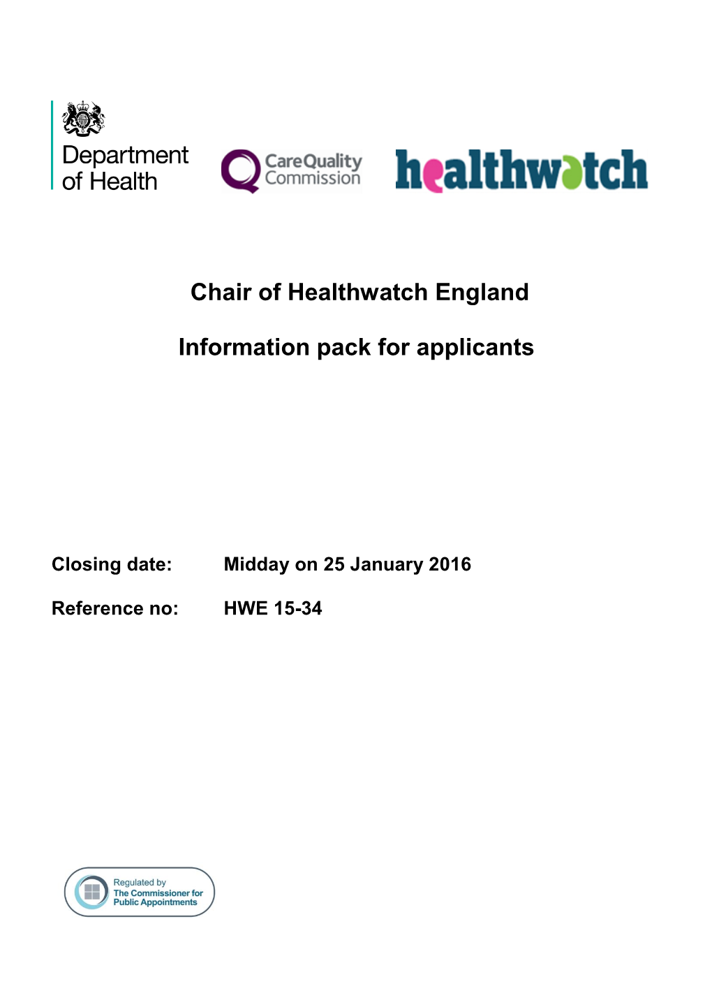 Chair of Healthwatch England Information Pack for Applicants