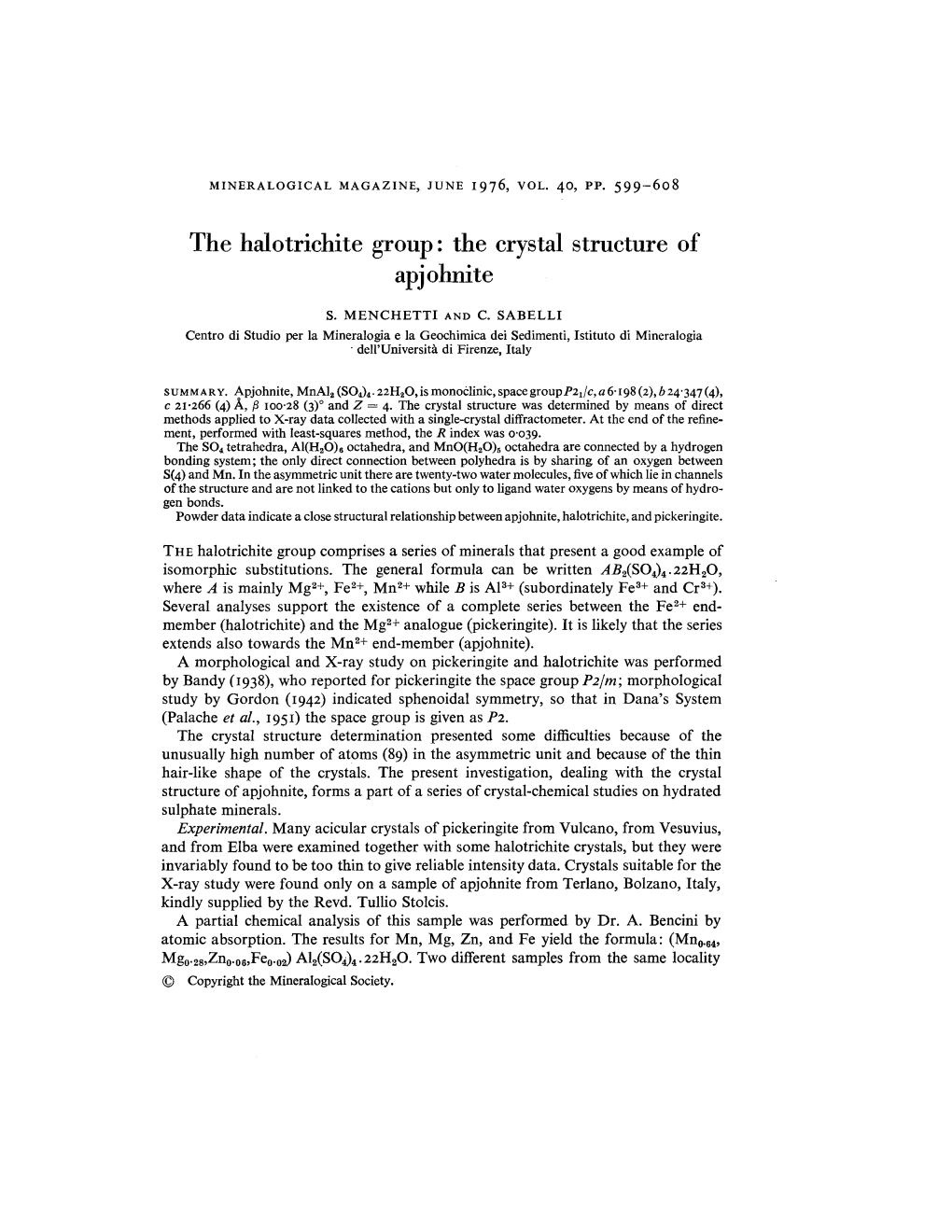 The Halotrichite Group: the Crystal Structure of Apjohnite