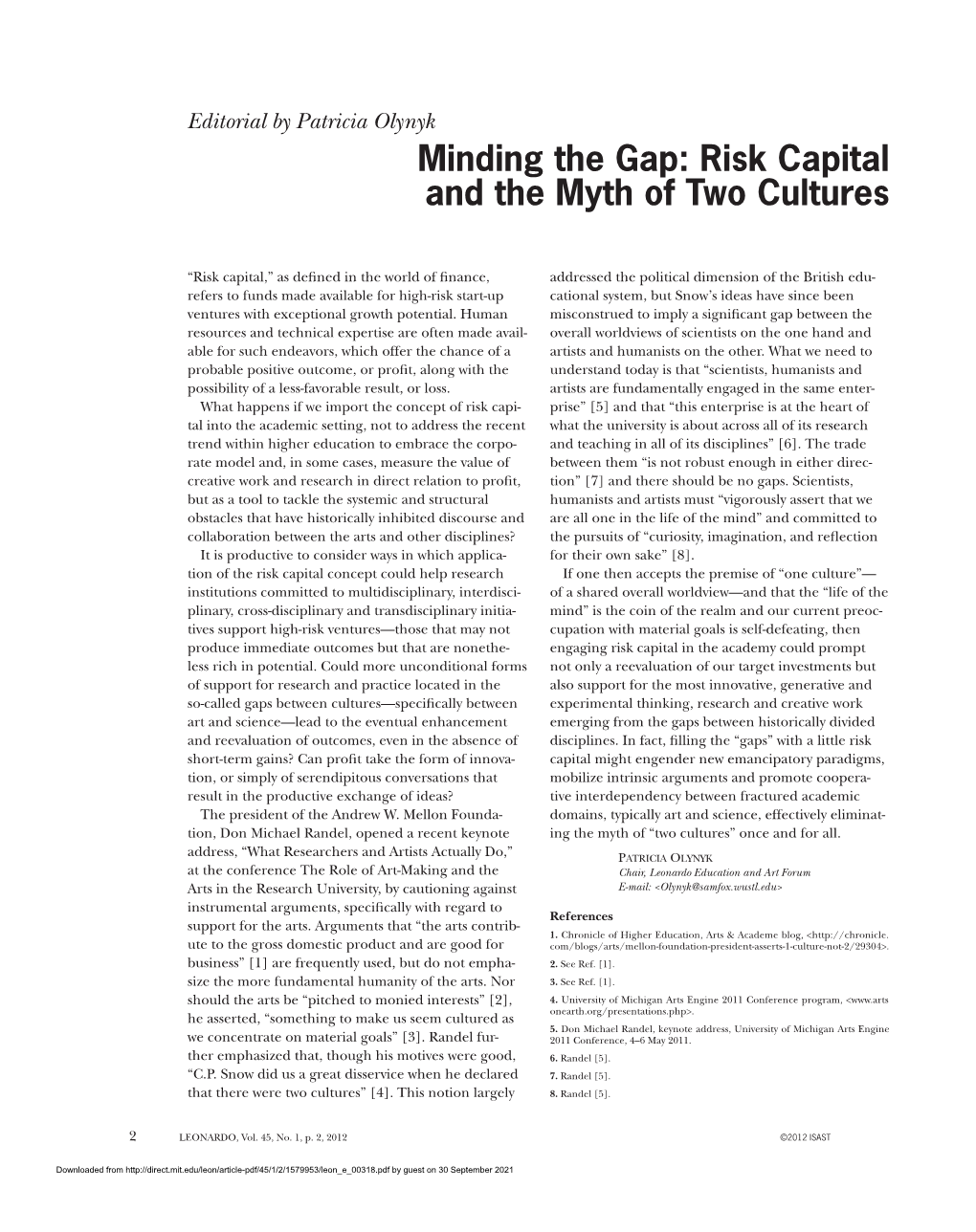 Risk Capital and the Myth of Two Cultures