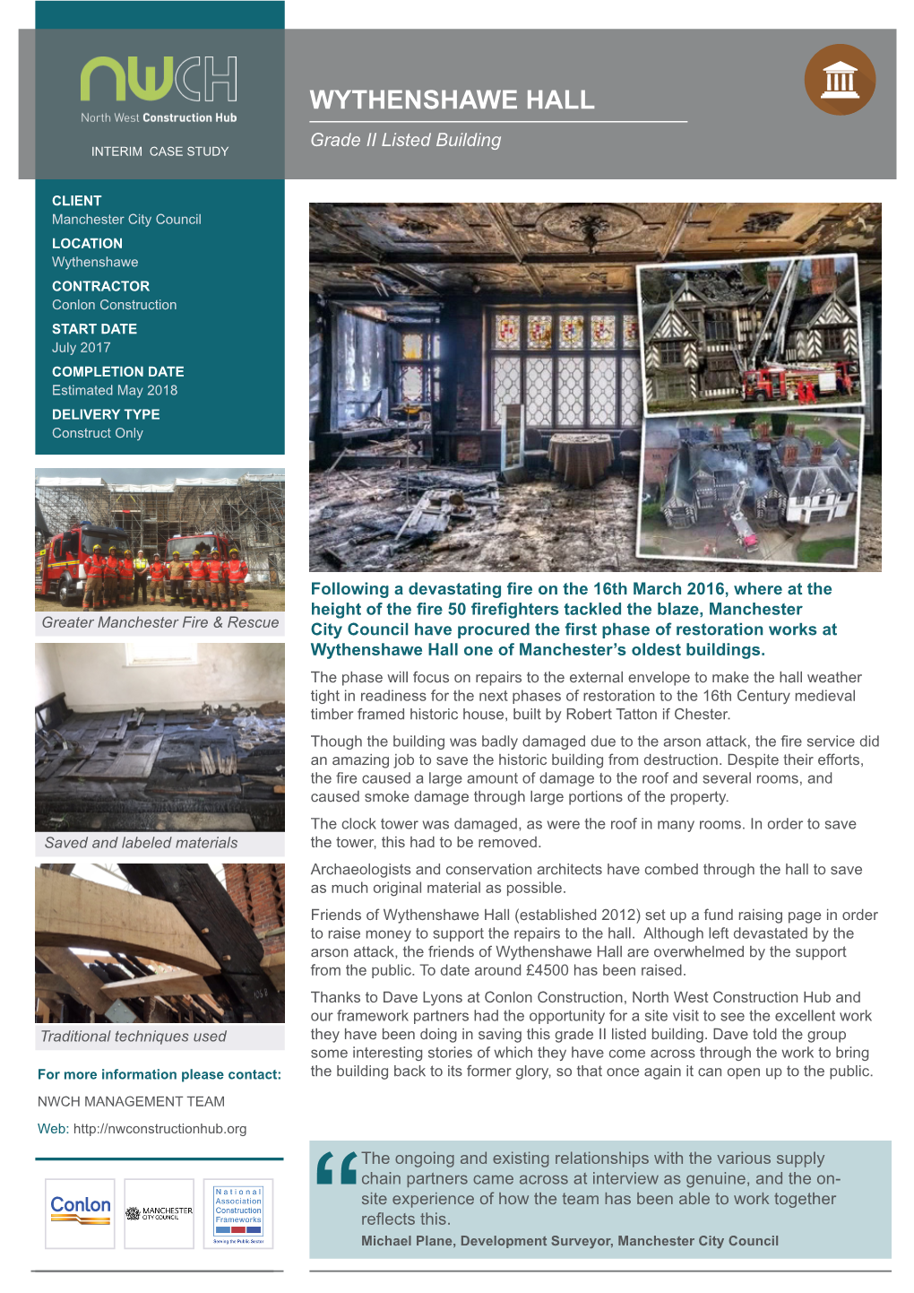 WYTHENSHAWE HALL Grade II Listed Building INTERIM CASE STUDY