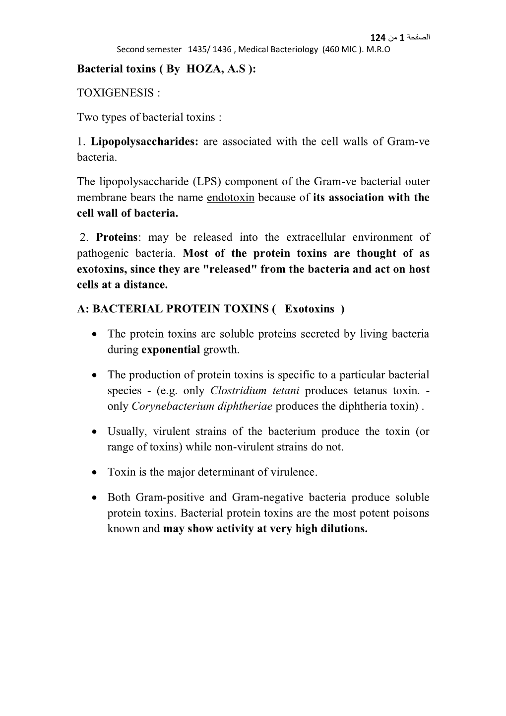 Bacterial Toxins ( by HOZA, A.S ): TOXIGENESIS : Two Types Of