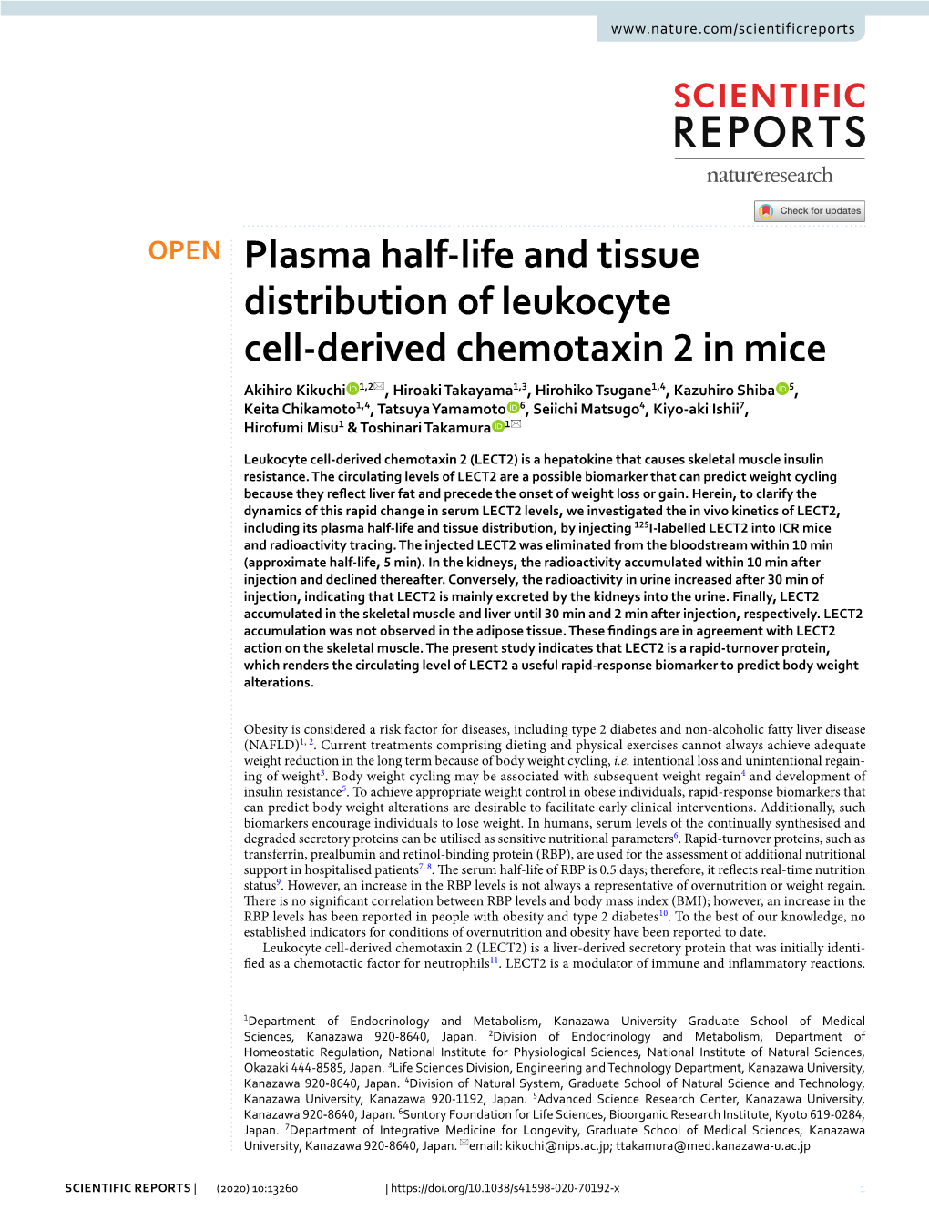 Plasma Half-Life and Tissue Distribution of Leukocyte Cell-Derived