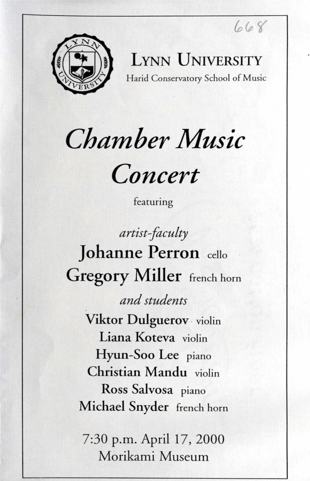 1999-2000 Chamber Music Concert