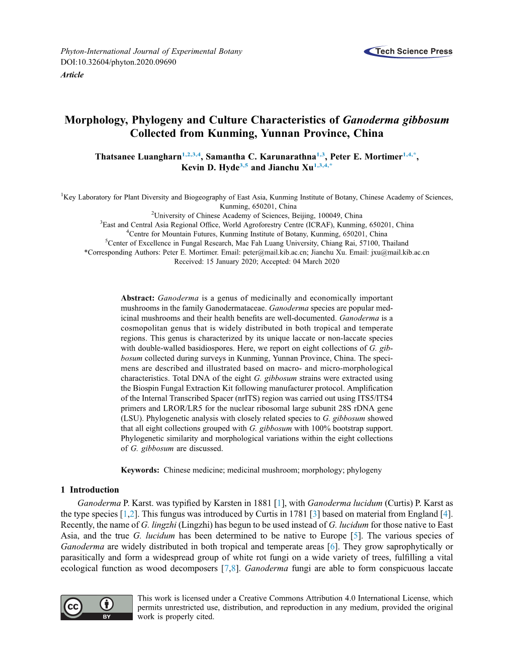 Morphology, Phylogeny and Culture Characteristics of Ganoderma Gibbosum Collected from Kunming, Yunnan Province, China