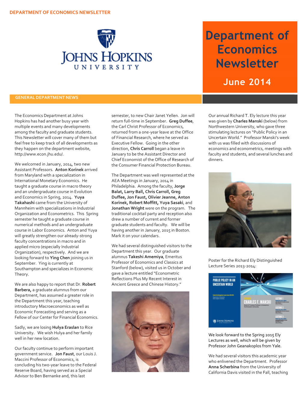 Department of Economics Newsletter