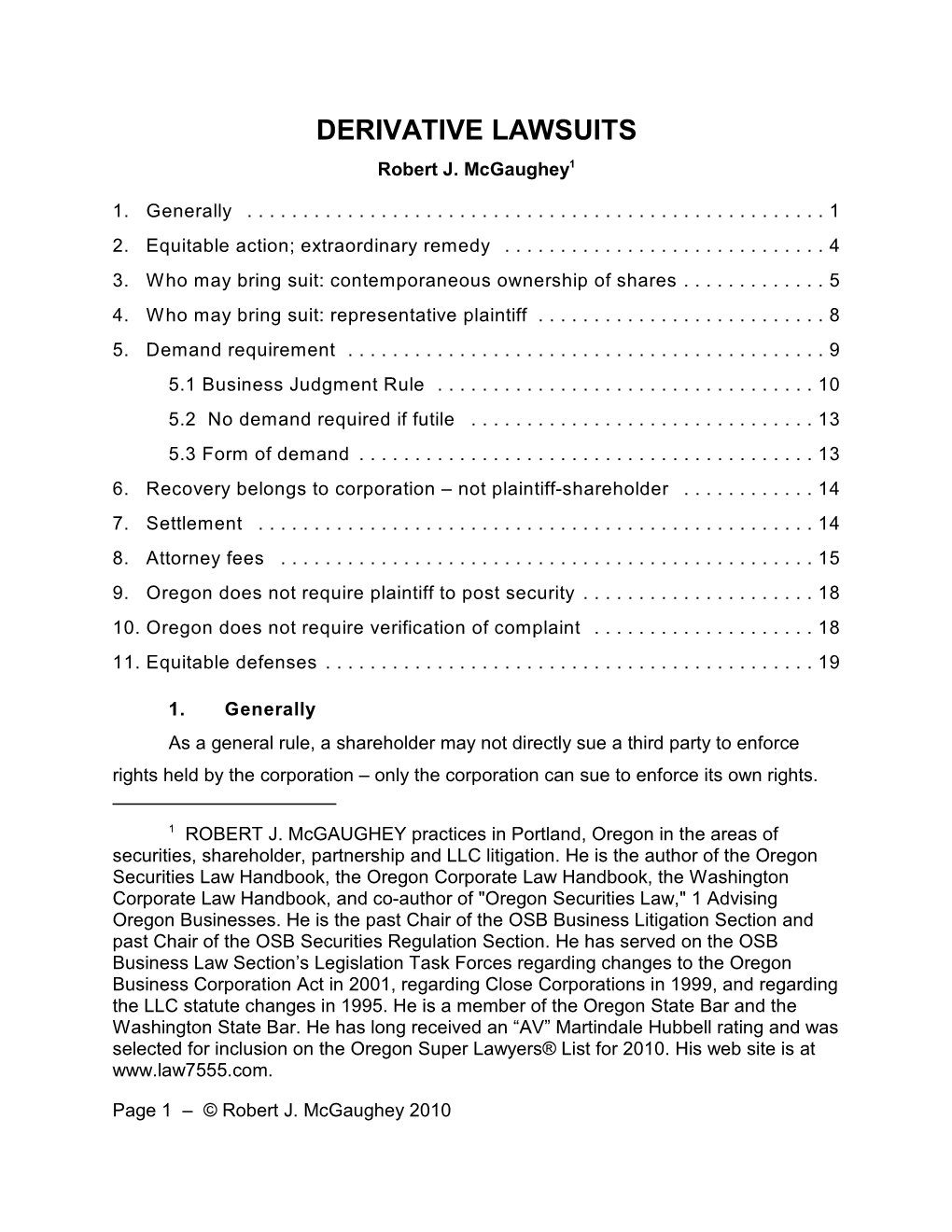 DERIVATIVE LAWSUITS Robert J