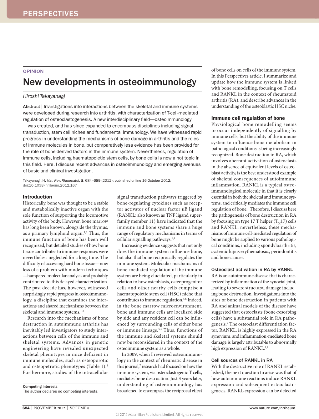 New Developments in Osteoimmunology