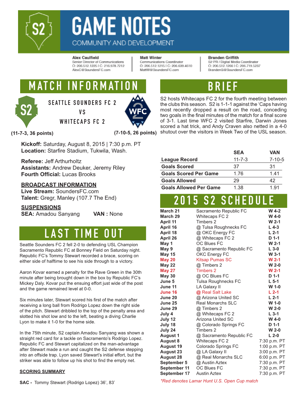 Match Information 2015 S2 Schedule Last Time