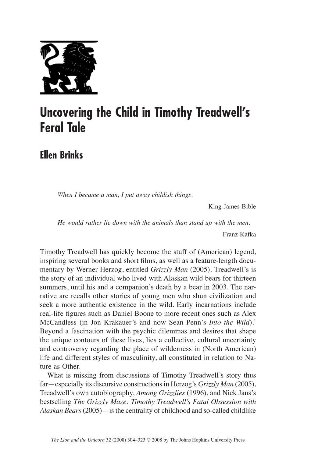 Uncovering the Child in Timothy Treadwell's Feral Tale