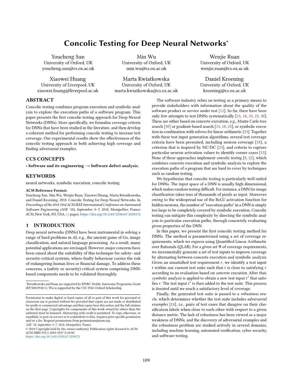 Concolic Testing for Deep Neural Networks∗