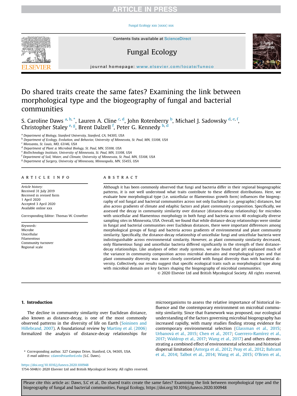 Fungal Ecology Xxx (Xxxx) Xxx