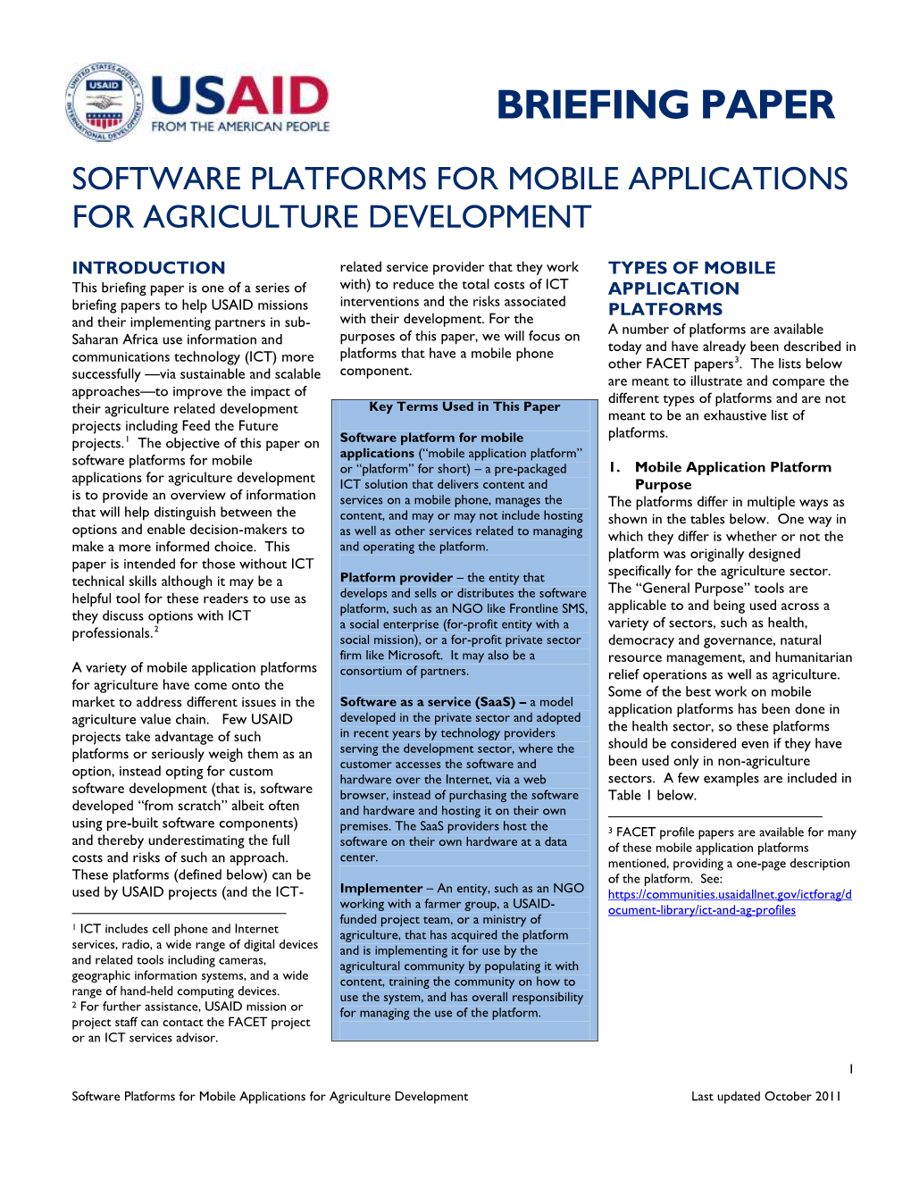 Software Platforms for Mobile Applications for Agriculture Development