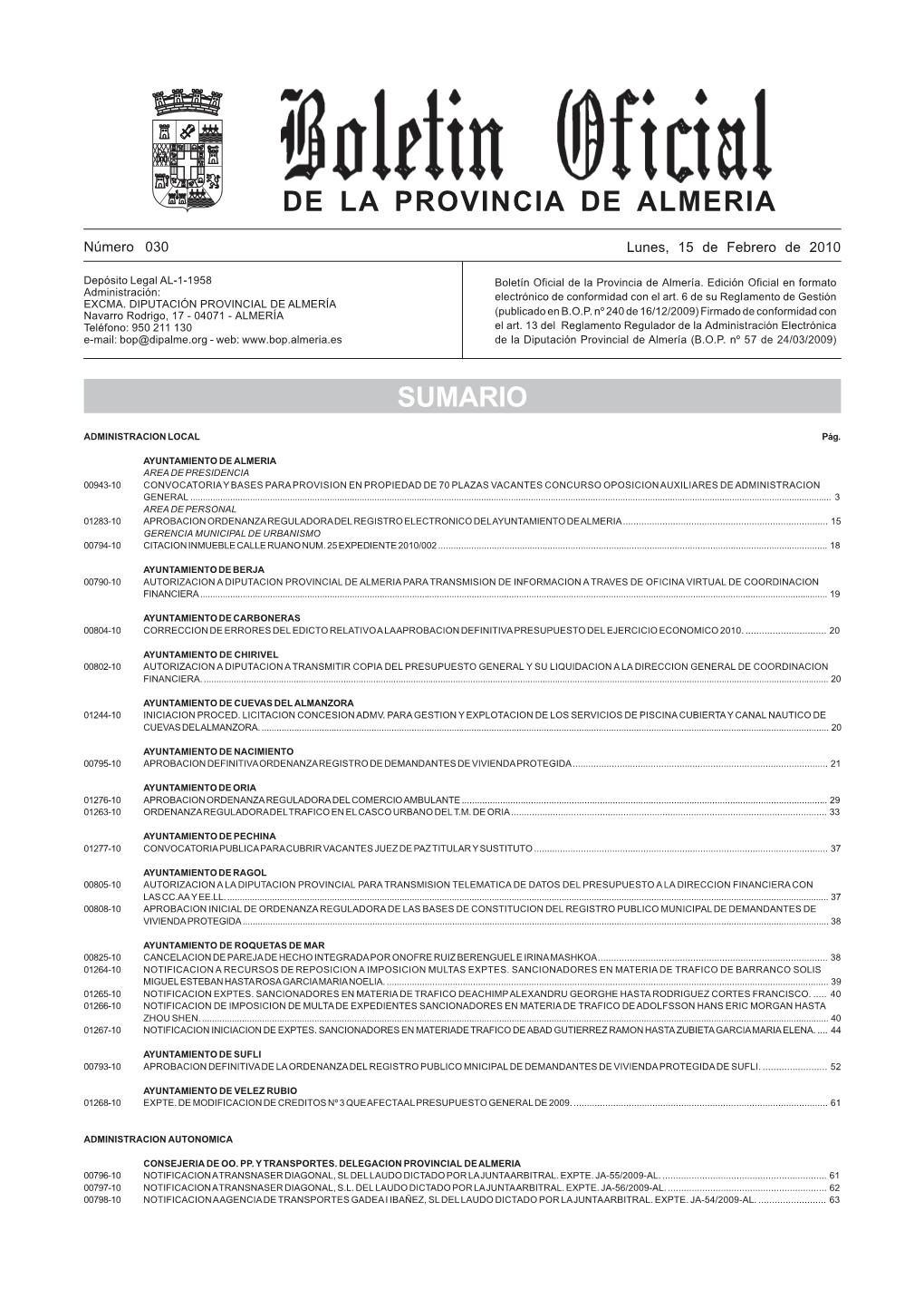 De La Provincia De Almeria Sumario