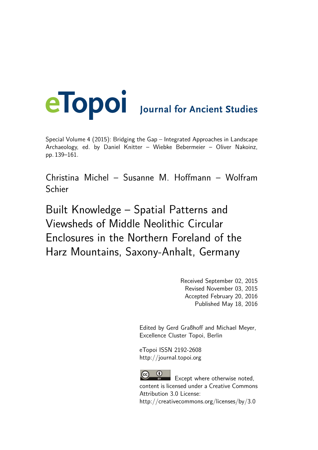 Spatial Patterns and Viewsheds of Middle Neolithic Circular Enclosures in the Northern Foreland of the Harz Mountains, Saxony-Anhalt, Germany