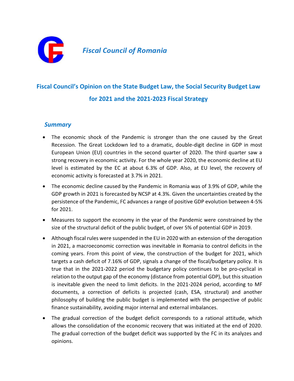 Fiscal Council's Opinion on the State Budget Law, the Social Security