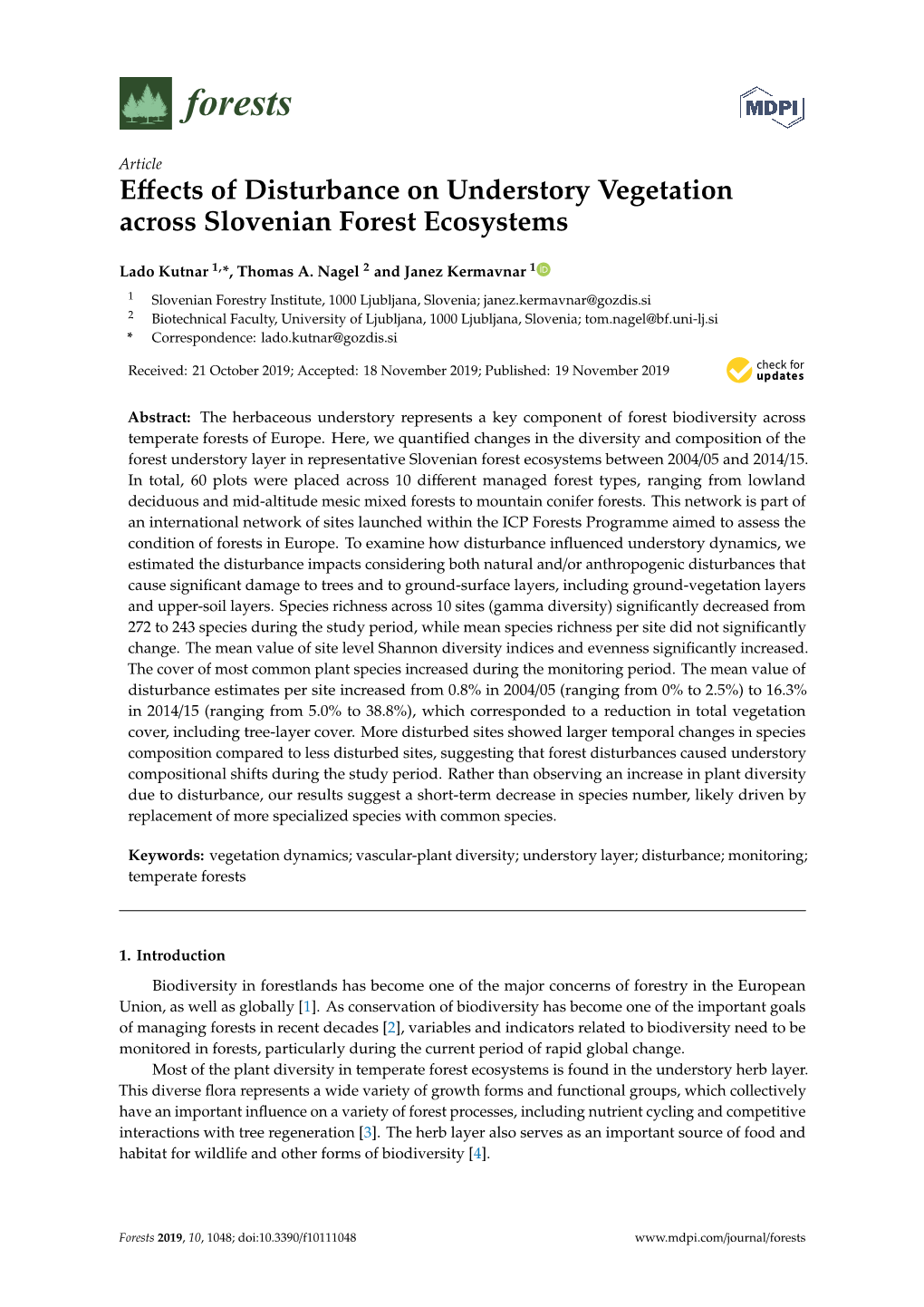 Effects of Disturbance on Understory Vegetation Across Slovenian Forest