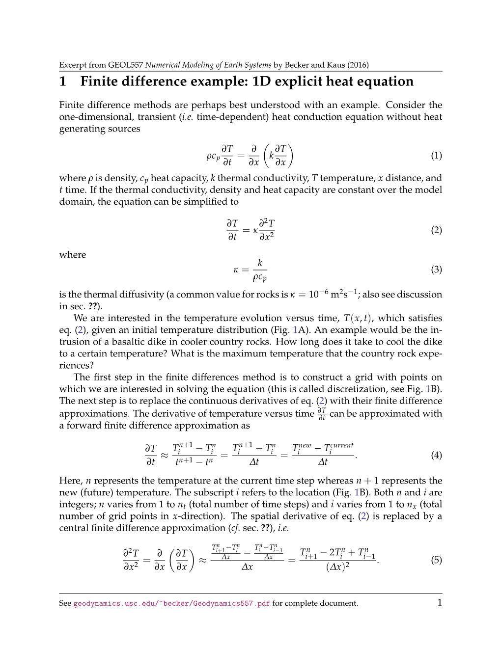 1 Finite Difference Example: 1D Explicit Heat Equation