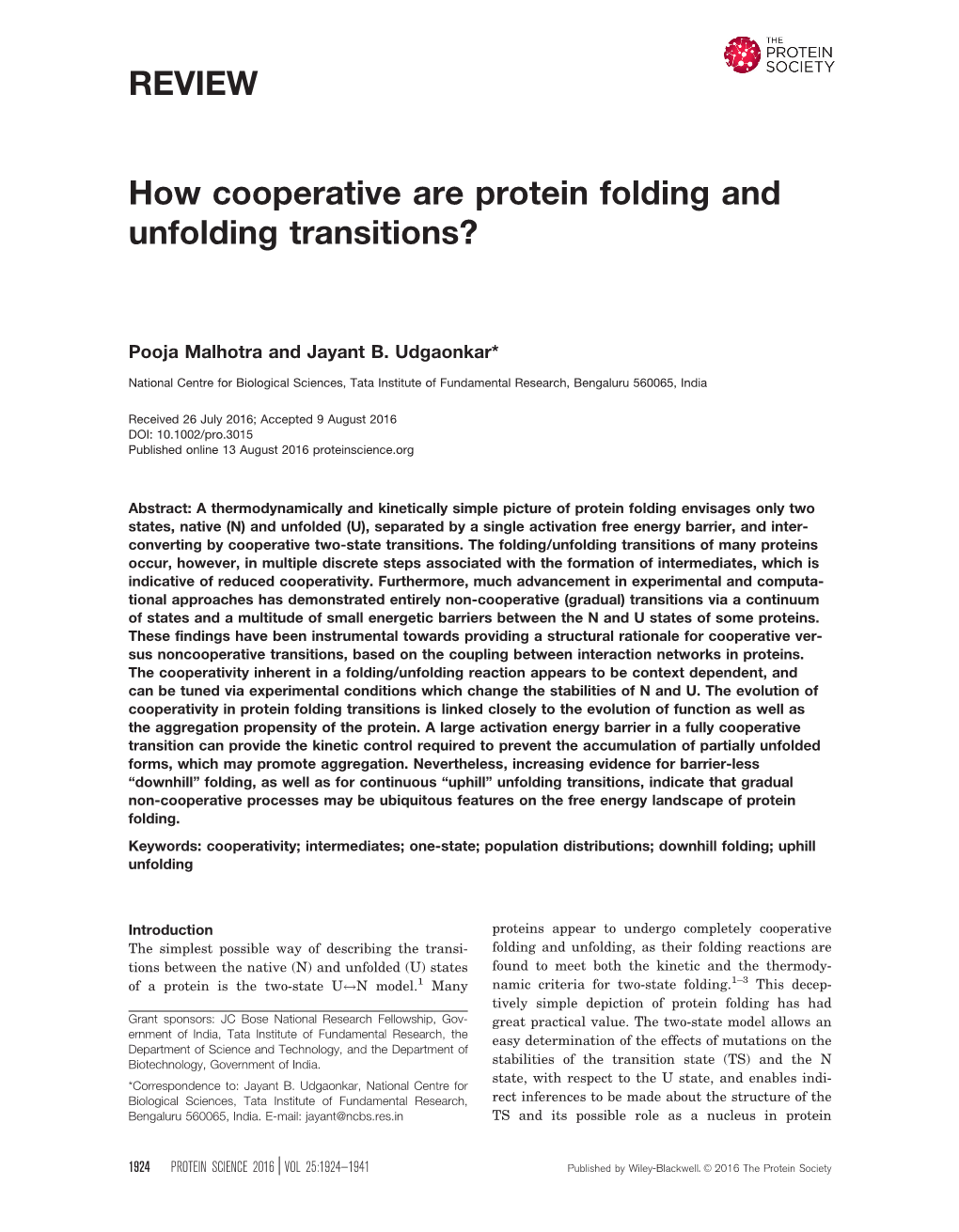 How Cooperative Are Protein Folding and Unfolding Transitions?