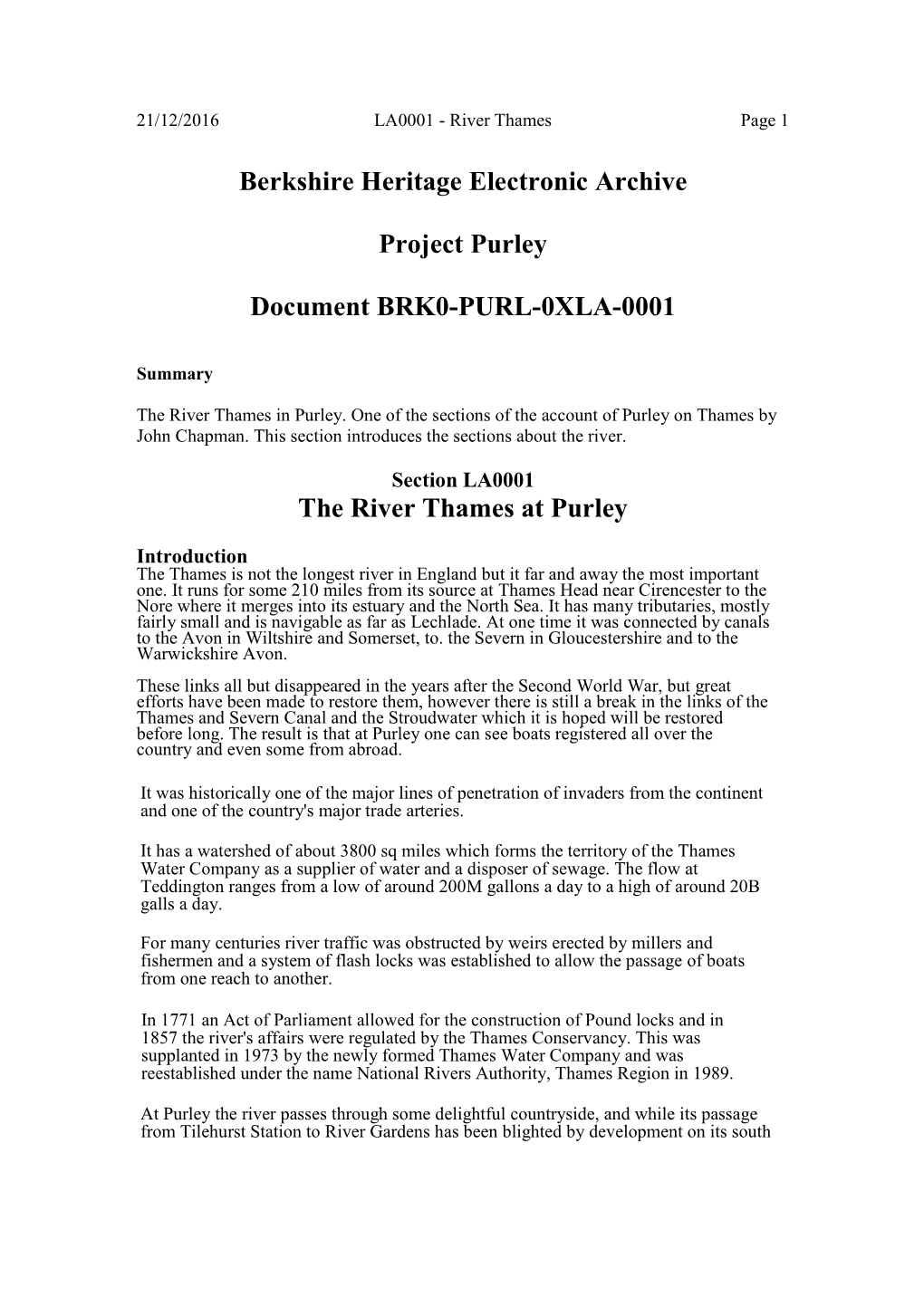 Berkshire Heritage Electronic Archive Project Purley Document BRK0
