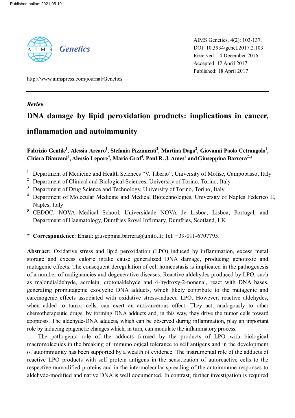 DNA Damage by Lipid Peroxidation Products: Implications in Cancer, Inflammation and Autoimmunity