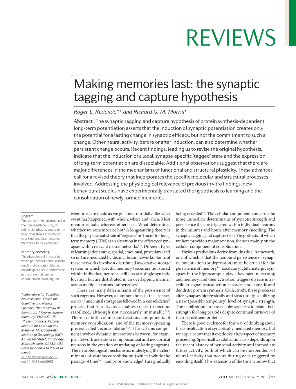 The Synaptic Tagging and Capture Hypothesis