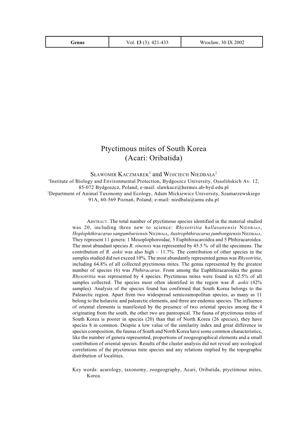 Ptyctimous Mites of South Korea (Acari: Oribatida)