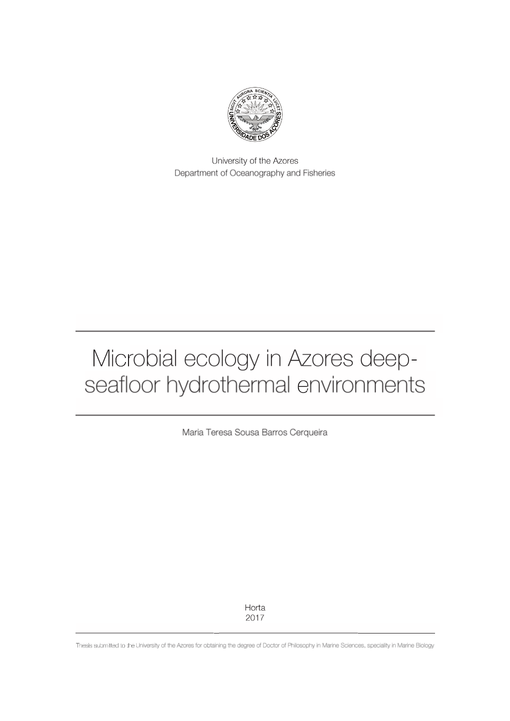 Microbial Ecology in Azores Deep-Seafloor Hydrothermal