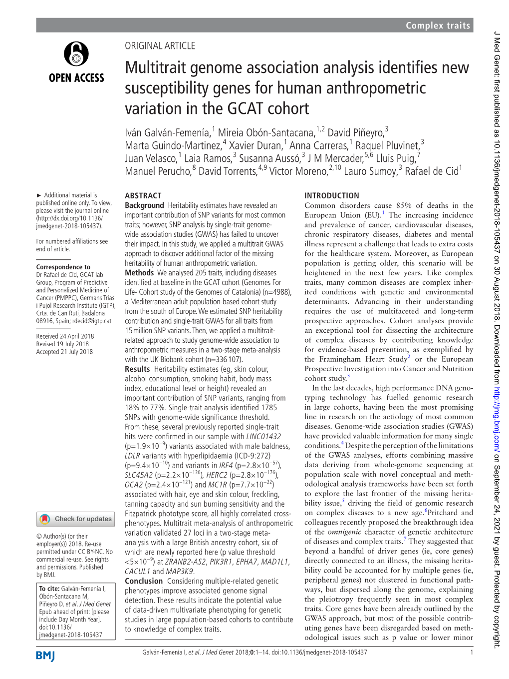 Multitrait Genome Association Analysis Identifies New Susceptibility Genes