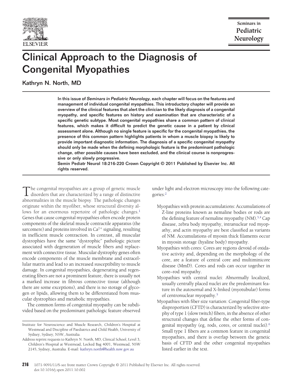 Clinical Approach to the Diagnosis of Congenital Myopathies Kathryn N