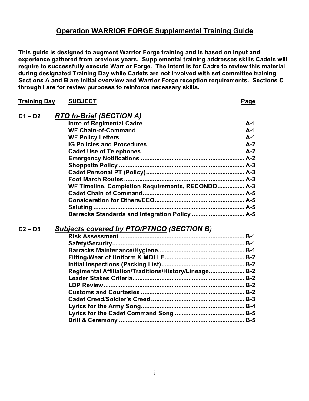 Operation WARRIOR FORGE Supplemental Training Guide