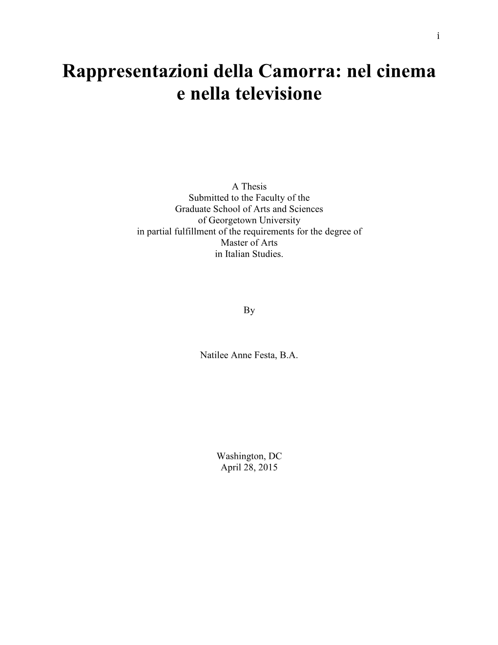 Rappresentazioni Della Camorra: Nel Cinema E Nella Televisione