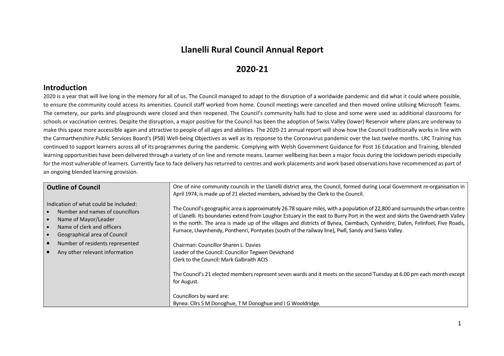 Llanelli Rural Council Annual Report 2020-21
