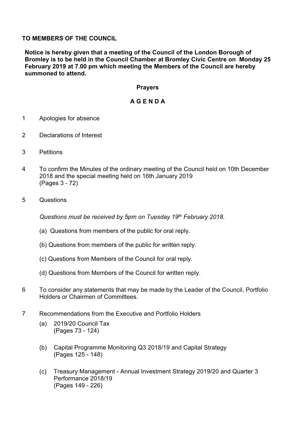 (Public Pack)Agenda Document for Council, 25/02/2019 19:00