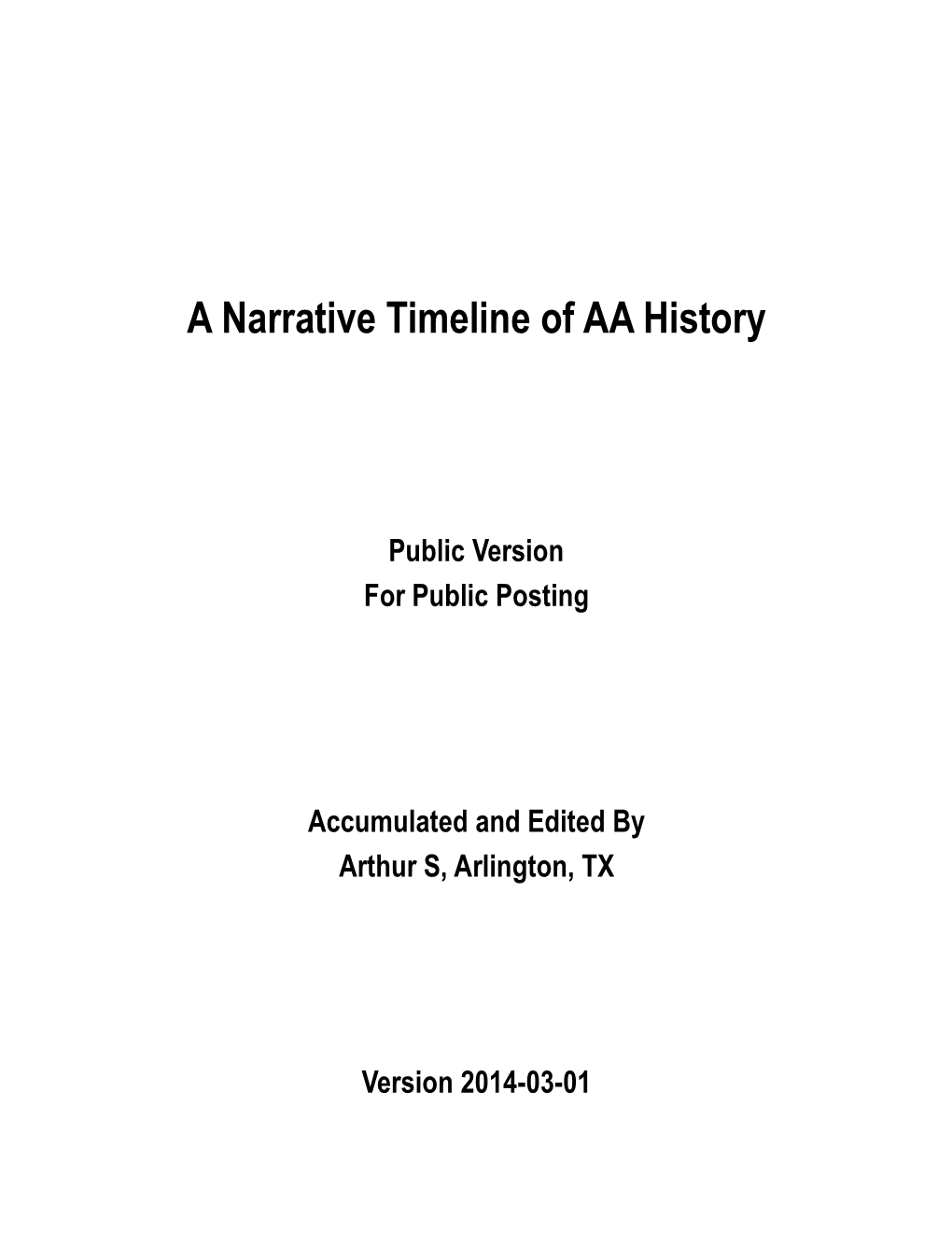 A Narrative Timeline of AA History