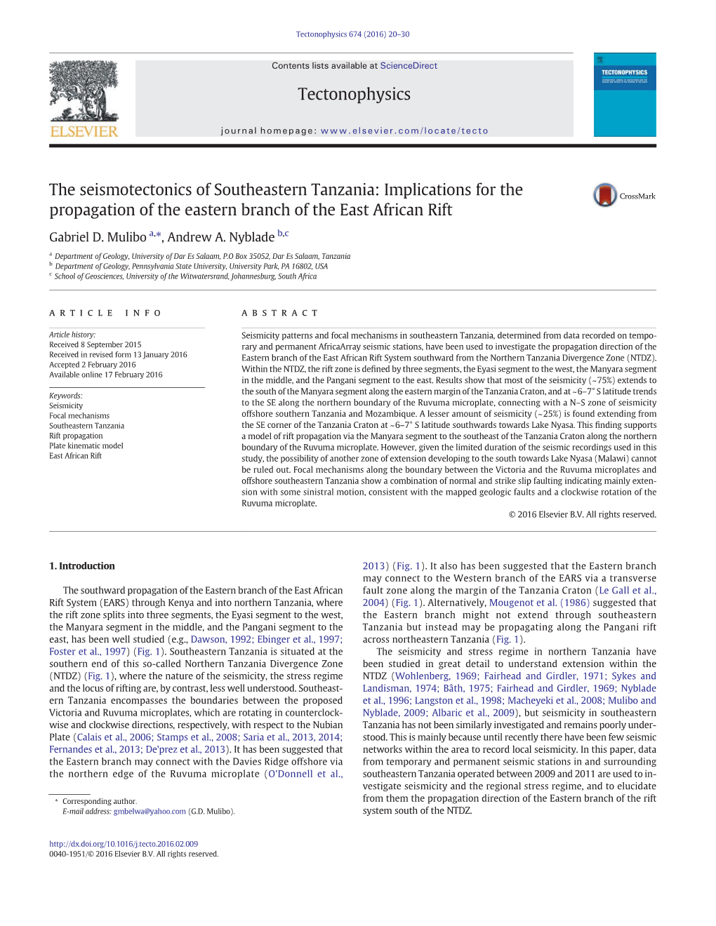 The Seismotectonics of Southeastern Tanzania: Implications for the Propagation of the Eastern Branch of the East African Rift Te