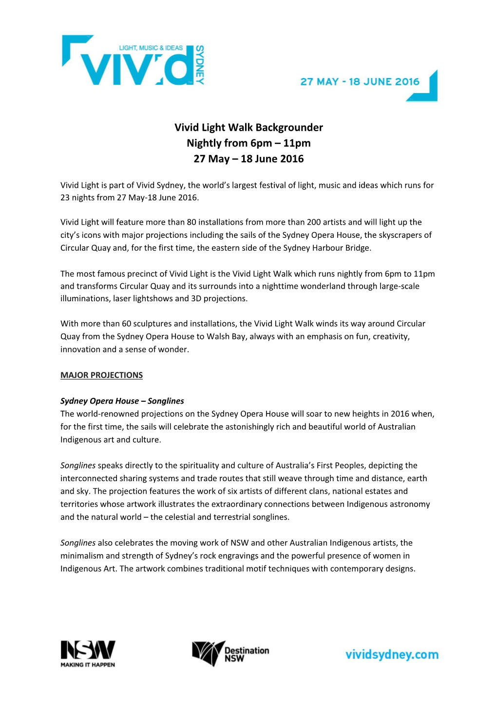 Media Release: Vivid Sydney Light Walk 2016 Media Backgrounder