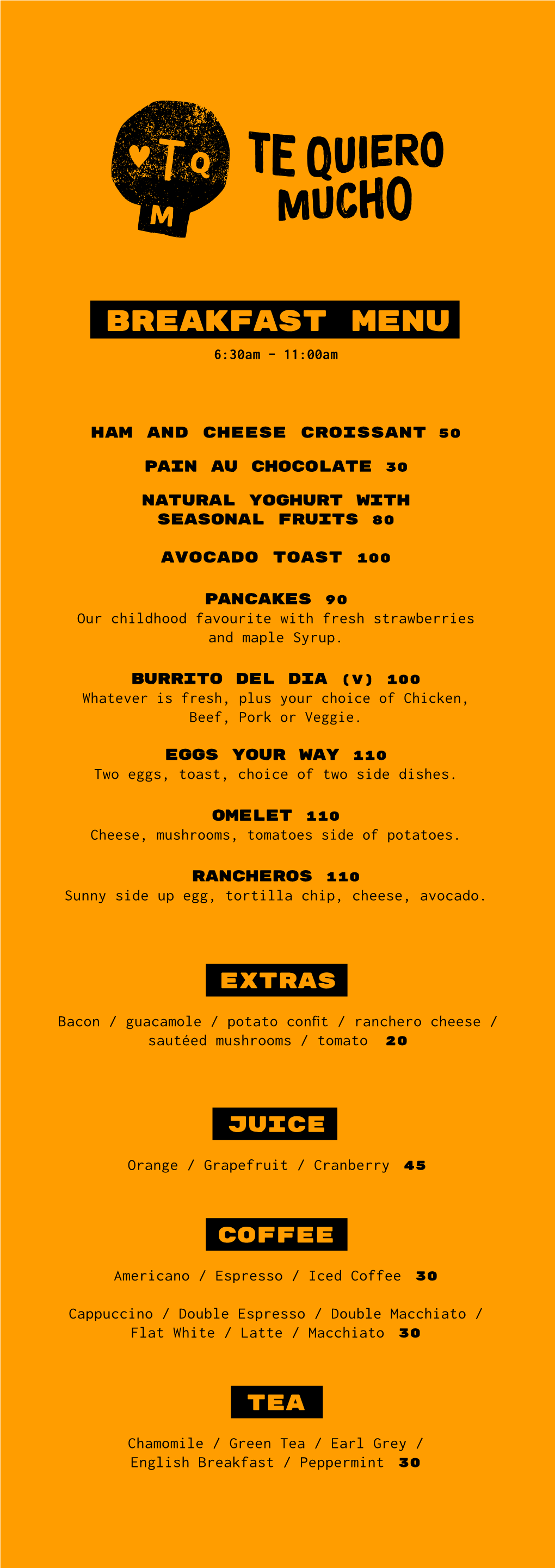 Breakfast Menu 6:30Am - 11:00Am