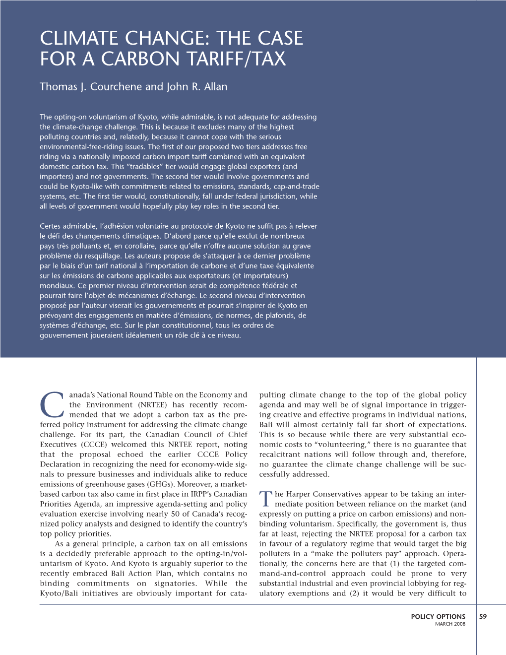 Climate Change: the Case for a Carbon Tariff/Tax