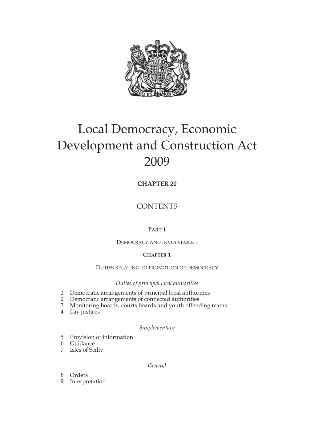 Local Democracy, Economic Development and Construction Act 2009